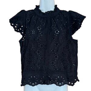 Jennifer Grace 100% Cotton black Eyelet top Size M